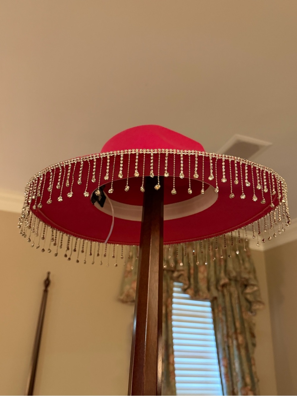 Blue B Collection Hot Pink Rhinestone Fringe Flatbrim Hat - Picture 3 of 6